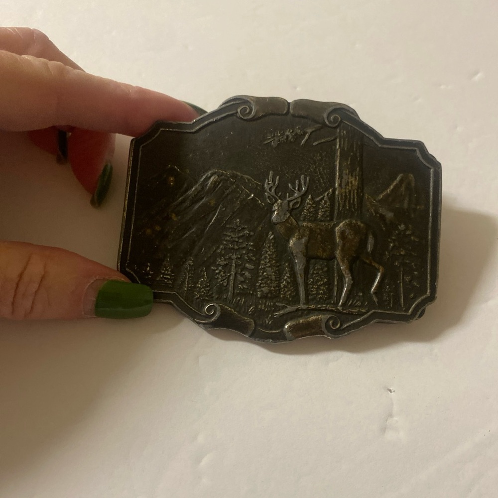 Vintage 1974 buck deer belt buckle by James Lind Wyoming Studio Art Works